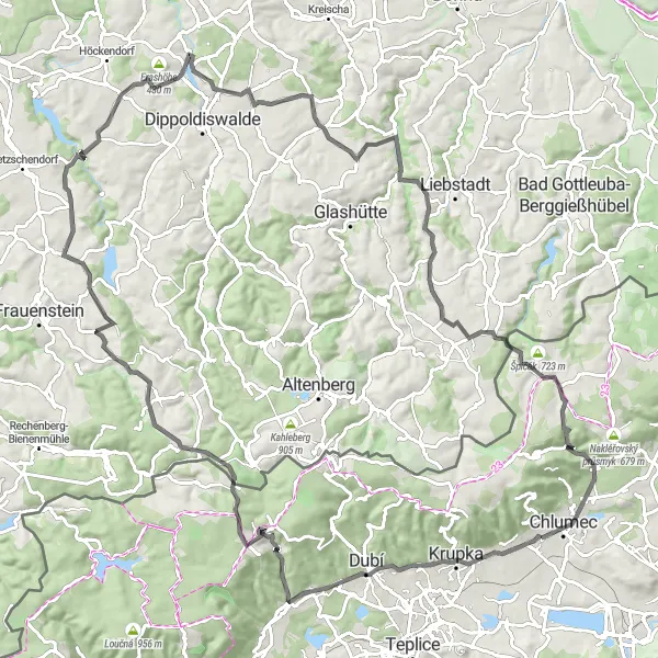 Mapa miniatúra "Okruh z Chlumce - Road" cyklistická inšpirácia v Severozápad, Czech Republic. Vygenerované cyklistickým plánovačom trás Tarmacs.app