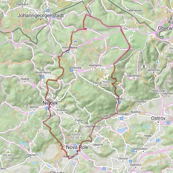 Karten-Miniaturansicht der Radinspiration "Gravelroute über Rajmanova vyhlídka und Božičany" in Severozápad, Czech Republic. Erstellt vom Tarmacs.app-Routenplaner für Radtouren