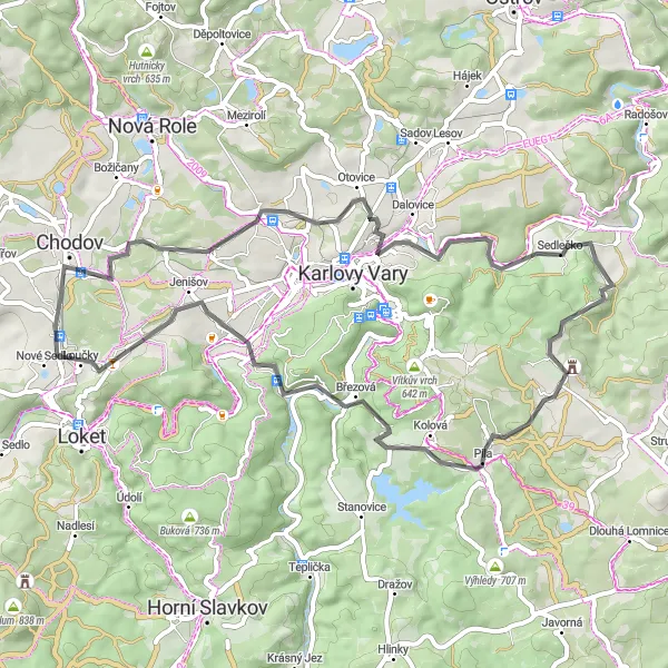 Karten-Miniaturansicht der Radinspiration "Rundtour nach Chodov und Umgebung" in Severozápad, Czech Republic. Erstellt vom Tarmacs.app-Routenplaner für Radtouren