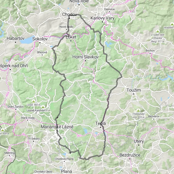 Map miniature of "Jenišov and Doubská hora Loop" cycling inspiration in Severozápad, Czech Republic. Generated by Tarmacs.app cycling route planner