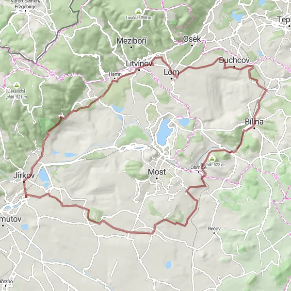 Karten-Miniaturansicht der Radinspiration "Schotter-Rundtour ab Chomutov" in Severozápad, Czech Republic. Erstellt vom Tarmacs.app-Routenplaner für Radtouren