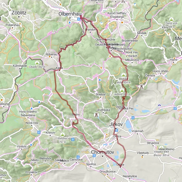 Map miniature of "The Gravel Escape" cycling inspiration in Severozápad, Czech Republic. Generated by Tarmacs.app cycling route planner