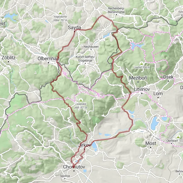 Karten-Miniaturansicht der Radinspiration "Gravel-Tour rund um Chomutov" in Severozápad, Czech Republic. Erstellt vom Tarmacs.app-Routenplaner für Radtouren