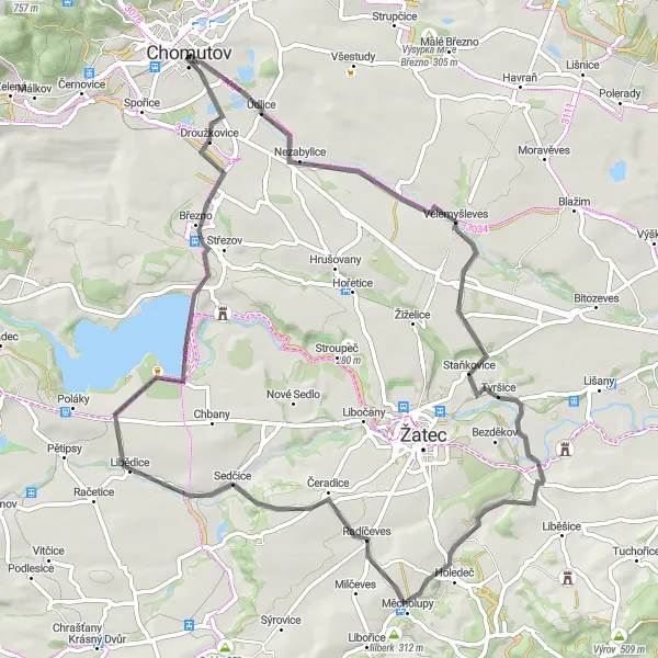 Miniaturní mapa "Road výlet s výhledem kolem Chomutova" inspirace pro cyklisty v oblasti Severozápad, Czech Republic. Vytvořeno pomocí plánovače tras Tarmacs.app