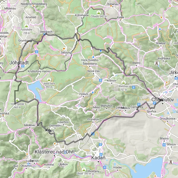 Miniatura mapy "Wyzwania na Holubí Vrch i Jöhstadt" - trasy rowerowej w Severozápad, Czech Republic. Wygenerowane przez planer tras rowerowych Tarmacs.app