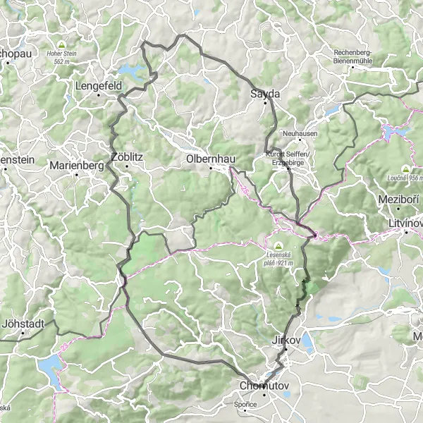 Map miniature of "Domina and Pobershau Road Tour" cycling inspiration in Severozápad, Czech Republic. Generated by Tarmacs.app cycling route planner