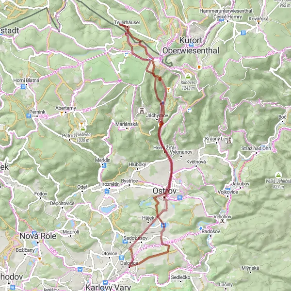 Karten-Miniaturansicht der Radinspiration "Rundfahrt nach Dalovice" in Severozápad, Czech Republic. Erstellt vom Tarmacs.app-Routenplaner für Radtouren