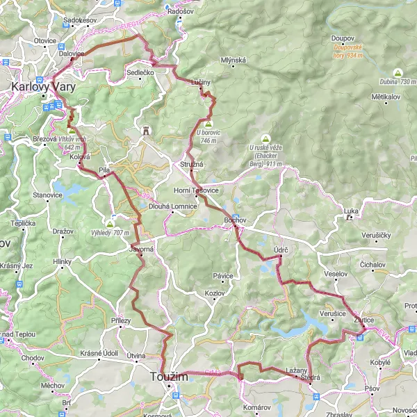 Map miniature of "The Epic Gravel Trail" cycling inspiration in Severozápad, Czech Republic. Generated by Tarmacs.app cycling route planner