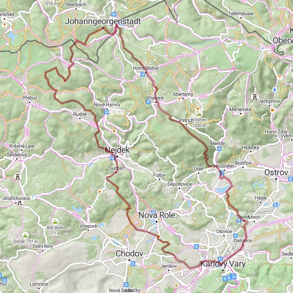 Miniaturní mapa "Gravelová trasa s historickými zajímavostmi" inspirace pro cyklisty v oblasti Severozápad, Czech Republic. Vytvořeno pomocí plánovače tras Tarmacs.app