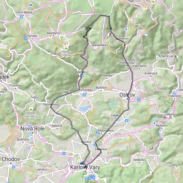 Map miniature of "The Karlovy Vary Discovery" cycling inspiration in Severozápad, Czech Republic. Generated by Tarmacs.app cycling route planner