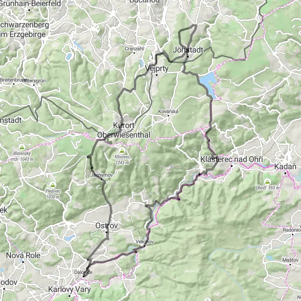 Map miniature of "The Ore Mountains Loop" cycling inspiration in Severozápad, Czech Republic. Generated by Tarmacs.app cycling route planner