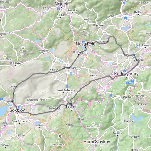 Mapa miniatúra "Okolo Dalovic" cyklistická inšpirácia v Severozápad, Czech Republic. Vygenerované cyklistickým plánovačom trás Tarmacs.app