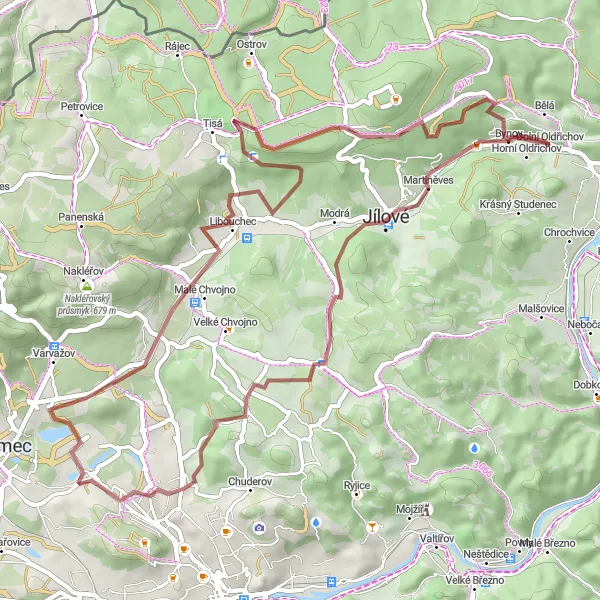 Map miniature of "Gravel & Hills" cycling inspiration in Severozápad, Czech Republic. Generated by Tarmacs.app cycling route planner