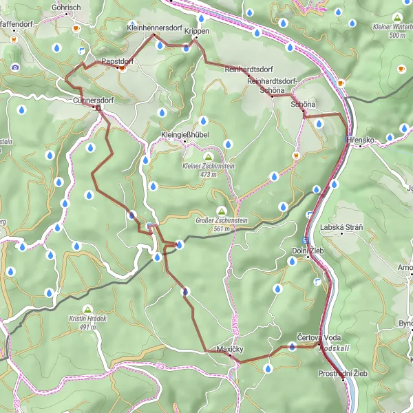 Miniaturní mapa "Gravel Bike Trail Čertova Voda - Žába" inspirace pro cyklisty v oblasti Severozápad, Czech Republic. Vytvořeno pomocí plánovače tras Tarmacs.app
