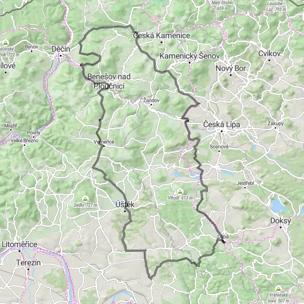 Map miniature of "Road & Hills Adventure" cycling inspiration in Severozápad, Czech Republic. Generated by Tarmacs.app cycling route planner