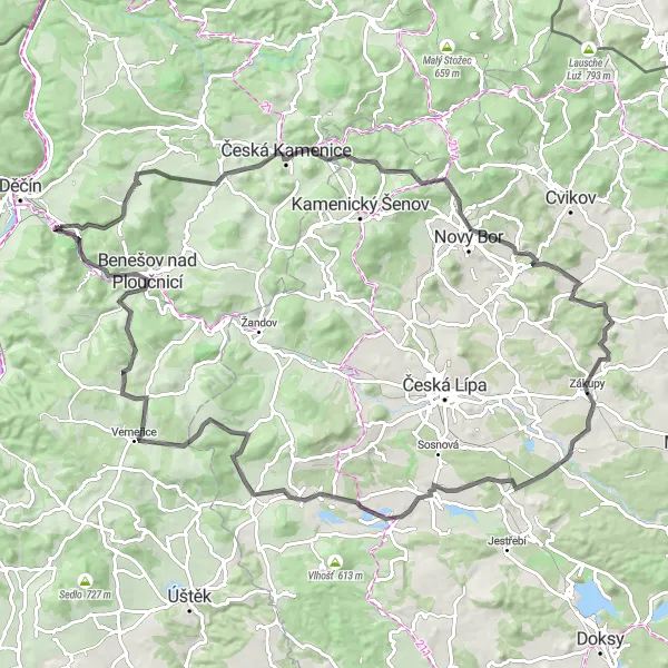 Karten-Miniaturansicht der Radinspiration "Entdeckungstour durch Nordböhmen" in Severozápad, Czech Republic. Erstellt vom Tarmacs.app-Routenplaner für Radtouren