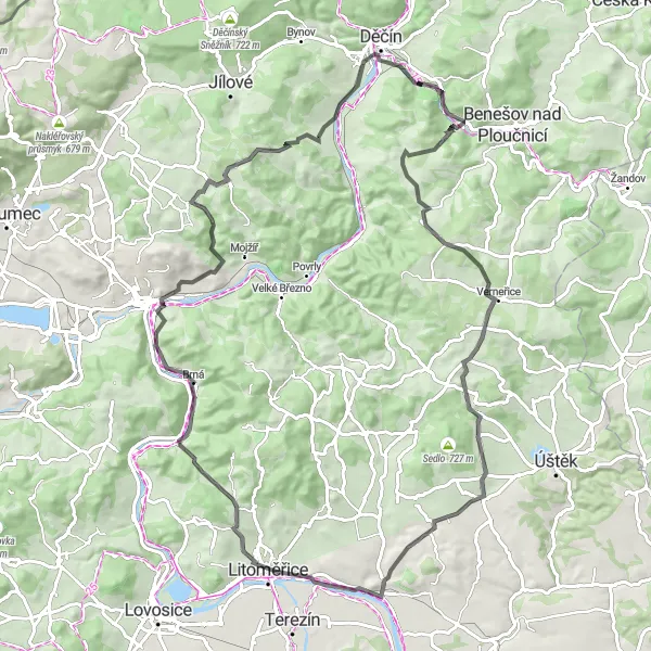 Miniaturní mapa "Cyklotrasa s výhledy v okolí Děčína" inspirace pro cyklisty v oblasti Severozápad, Czech Republic. Vytvořeno pomocí plánovače tras Tarmacs.app
