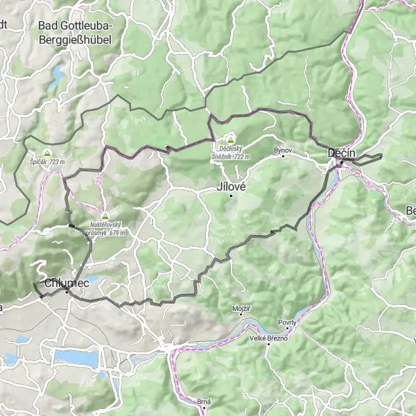 Map miniature of "Hills & Landmarks" cycling inspiration in Severozápad, Czech Republic. Generated by Tarmacs.app cycling route planner