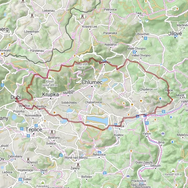 Map miniature of "Gravel Adventure to Medvědí vrch" cycling inspiration in Severozápad, Czech Republic. Generated by Tarmacs.app cycling route planner