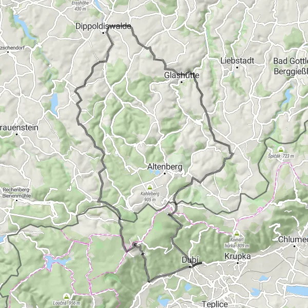 Mapa miniatúra "Okruh cez Nové Město - Dubí" cyklistická inšpirácia v Severozápad, Czech Republic. Vygenerované cyklistickým plánovačom trás Tarmacs.app