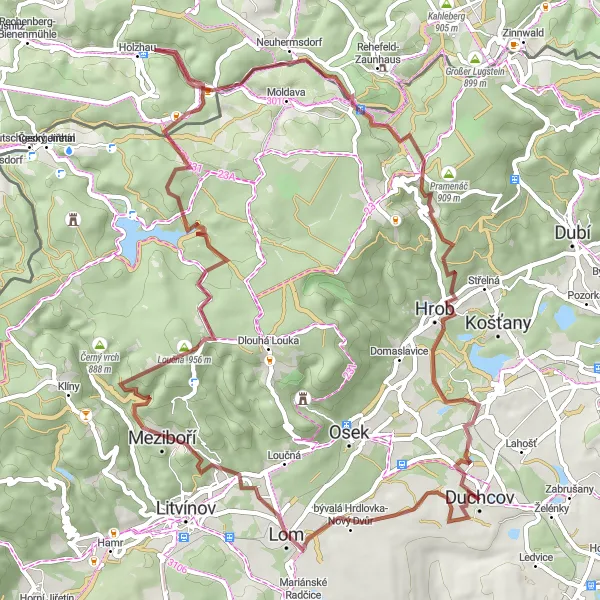 Miniaturní mapa "Kolem Liptické vyhlídky a Vlčího kamene" inspirace pro cyklisty v oblasti Severozápad, Czech Republic. Vytvořeno pomocí plánovače tras Tarmacs.app