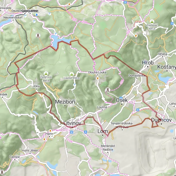 Miniaturní mapa "Gravelový výlet plný přírodních zážitků" inspirace pro cyklisty v oblasti Severozápad, Czech Republic. Vytvořeno pomocí plánovače tras Tarmacs.app