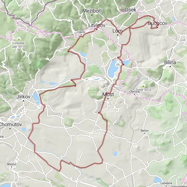 Mapa miniatúra "Panoramic gravel route around Duchcov and Northwest Czechia" cyklistická inšpirácia v Severozápad, Czech Republic. Vygenerované cyklistickým plánovačom trás Tarmacs.app