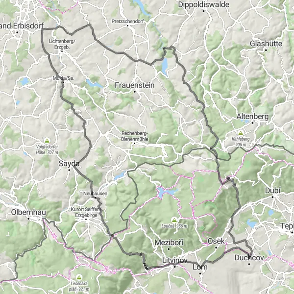 Karten-Miniaturansicht der Radinspiration "Herausfordernde Straßenroute ab Duchcov" in Severozápad, Czech Republic. Erstellt vom Tarmacs.app-Routenplaner für Radtouren