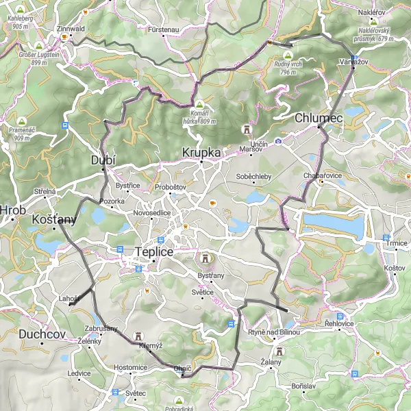 Mapa miniatúra "Cestovateľská trasa okolo Duchcova a Severozápadnej časti Česka" cyklistická inšpirácia v Severozápad, Czech Republic. Vygenerované cyklistickým plánovačom trás Tarmacs.app