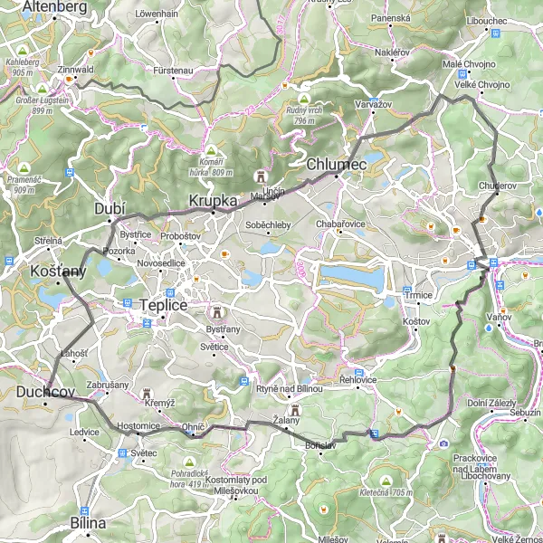 Map miniature of "Krupka Adventure Ride" cycling inspiration in Severozápad, Czech Republic. Generated by Tarmacs.app cycling route planner