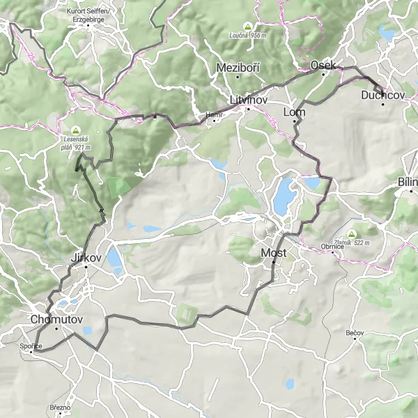 Map miniature of "The Lom Loop" cycling inspiration in Severozápad, Czech Republic. Generated by Tarmacs.app cycling route planner