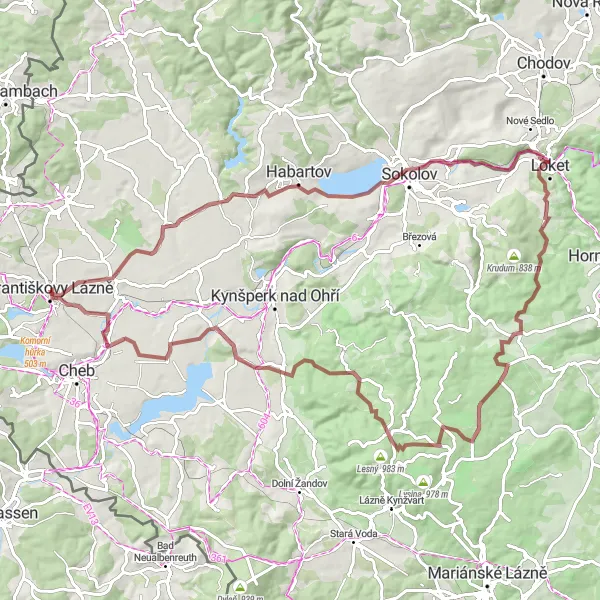 Mapa miniatúra "Gravelová trasa plná překvapení" cyklistická inšpirácia v Severozápad, Czech Republic. Vygenerované cyklistickým plánovačom trás Tarmacs.app