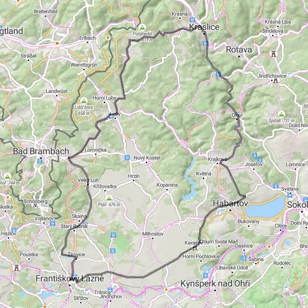 Map miniature of "Velký Luh and Černý kopec" cycling inspiration in Severozápad, Czech Republic. Generated by Tarmacs.app cycling route planner