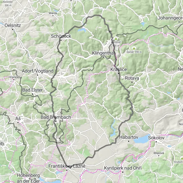 Mapa miniatúra "Výzva na silnici pro  zdatné cyklisty" cyklistická inšpirácia v Severozápad, Czech Republic. Vygenerované cyklistickým plánovačom trás Tarmacs.app