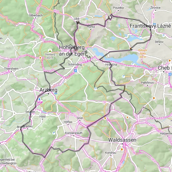 Miniatura mapy "Trasa Hohenberg an der Eger" - trasy rowerowej w Severozápad, Czech Republic. Wygenerowane przez planer tras rowerowych Tarmacs.app
