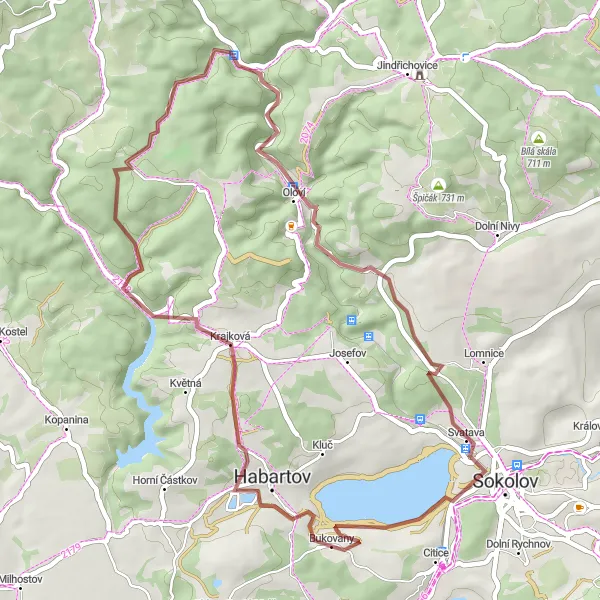 Miniaturní mapa "Trasa okolo Krajkové a Oloví" inspirace pro cyklisty v oblasti Severozápad, Czech Republic. Vytvořeno pomocí plánovače tras Tarmacs.app
