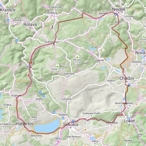 Mapa miniatúra "Kruhová trasa cykloturistikou" cyklistická inšpirácia v Severozápad, Czech Republic. Vygenerované cyklistickým plánovačom trás Tarmacs.app