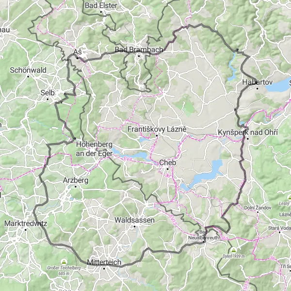 Map miniature of "Severozápad Round-Trip on Road Bike" cycling inspiration in Severozápad, Czech Republic. Generated by Tarmacs.app cycling route planner