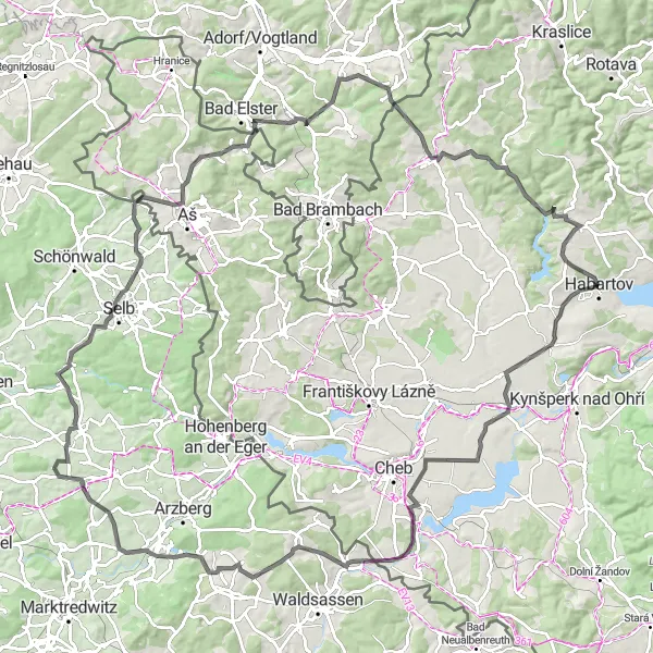 Map miniature of "Habartov to Loužek via Egerteich and Dietzenberg" cycling inspiration in Severozápad, Czech Republic. Generated by Tarmacs.app cycling route planner