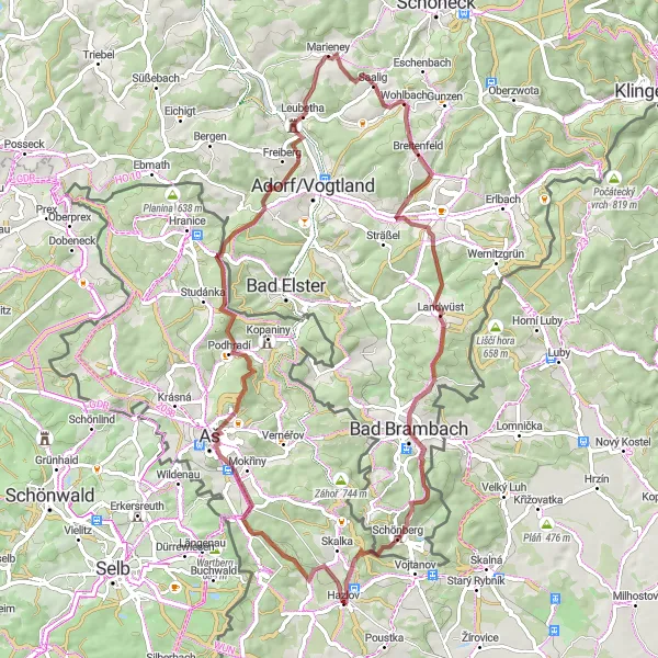 Mapa miniatúra "Adrenalínová cesta s panoramatickými výhľadmi a prírodnými divami" cyklistická inšpirácia v Severozápad, Czech Republic. Vygenerované cyklistickým plánovačom trás Tarmacs.app