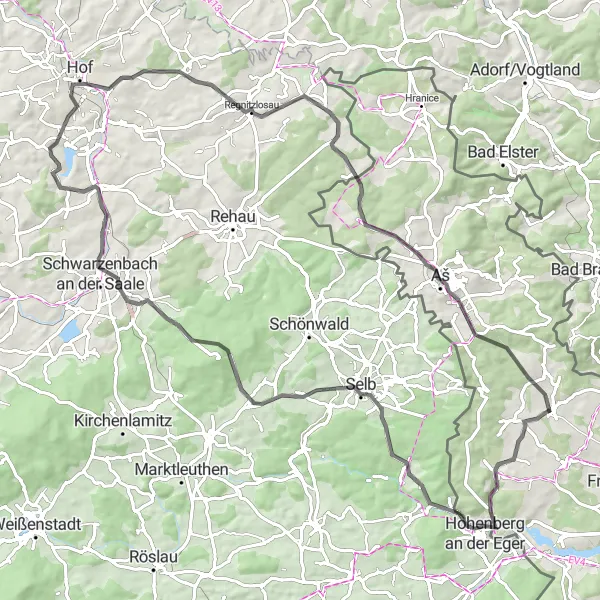 Miniaturní mapa "Okruh kolem Hazlova a okolí" inspirace pro cyklisty v oblasti Severozápad, Czech Republic. Vytvořeno pomocí plánovače tras Tarmacs.app