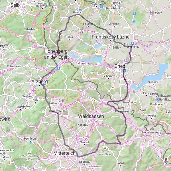 Map miniature of "Salingburg and Rehberg" cycling inspiration in Severozápad, Czech Republic. Generated by Tarmacs.app cycling route planner