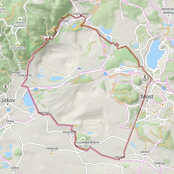 Miniaturní mapa "Gravelová cyklostezka Horní Jiřetín - Jezerka" inspirace pro cyklisty v oblasti Severozápad, Czech Republic. Vytvořeno pomocí plánovače tras Tarmacs.app