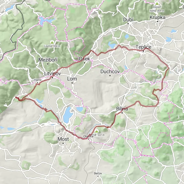 Map miniature of "Černice Gravel Loop" cycling inspiration in Severozápad, Czech Republic. Generated by Tarmacs.app cycling route planner