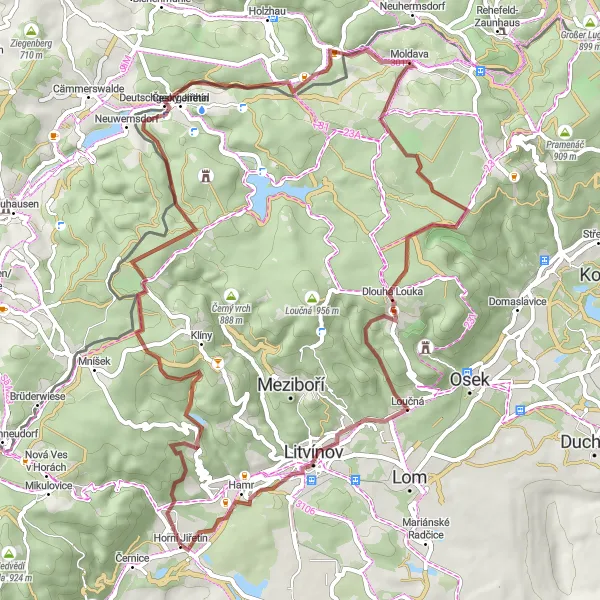 Mapa miniatúra "Gravel Trasa Křížatky - Hamr" cyklistická inšpirácia v Severozápad, Czech Republic. Vygenerované cyklistickým plánovačom trás Tarmacs.app