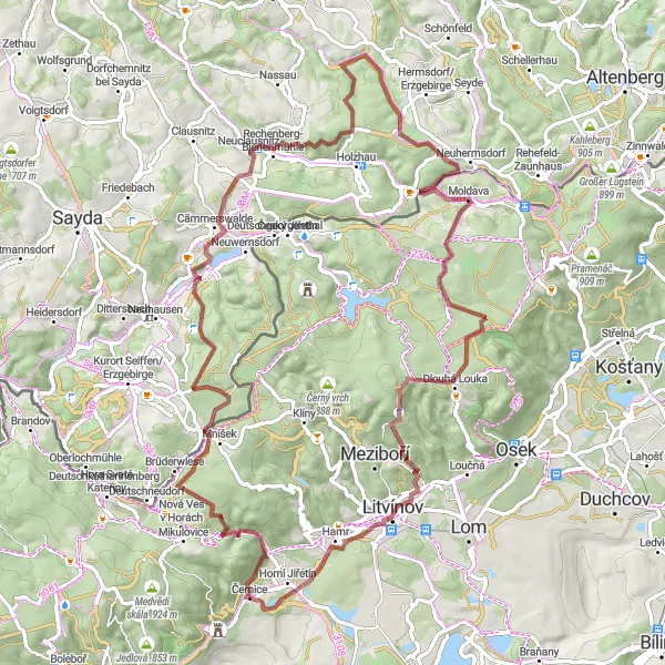 Miniaturní mapa "Gravelový okruh k Deutscheinsiedel a Černici" inspirace pro cyklisty v oblasti Severozápad, Czech Republic. Vytvořeno pomocí plánovače tras Tarmacs.app