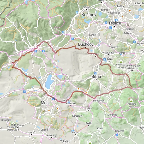 Mapa miniatúra "Gravel okruh přes Hněvín a Rudolice" cyklistická inšpirácia v Severozápad, Czech Republic. Vygenerované cyklistickým plánovačom trás Tarmacs.app