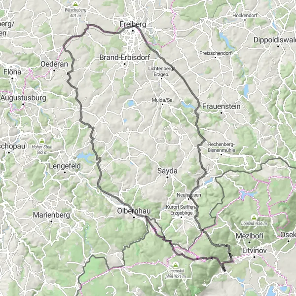 Mapa miniatúra "Cestná Trasa Růžový Vrch - Janův vršek" cyklistická inšpirácia v Severozápad, Czech Republic. Vygenerované cyklistickým plánovačom trás Tarmacs.app