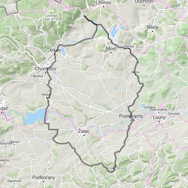 Miniatura mapy "Trasa Road Široký vrch - Komořany" - trasy rowerowej w Severozápad, Czech Republic. Wygenerowane przez planer tras rowerowych Tarmacs.app