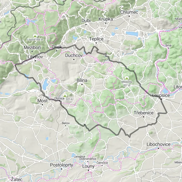 Miniaturní mapa "Okruh přes Horní Jiřetín až k rozhledně Hněvín" inspirace pro cyklisty v oblasti Severozápad, Czech Republic. Vytvořeno pomocí plánovače tras Tarmacs.app